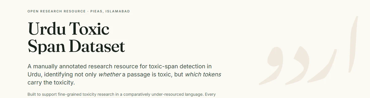 URTOX Urdu Toxic Span Dataset, live site